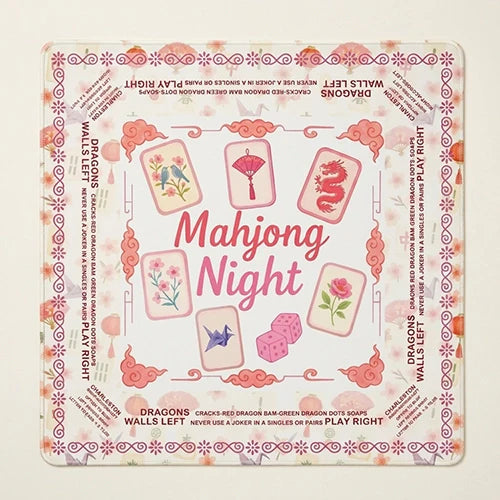 NEW Pink Floral Mahjong Mat, Non-Slip Noise-Reduction Game Mat, Square Table Mat