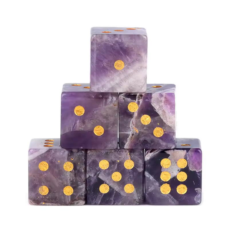 Natural Gemstone Mahjong Dice — Set of 6