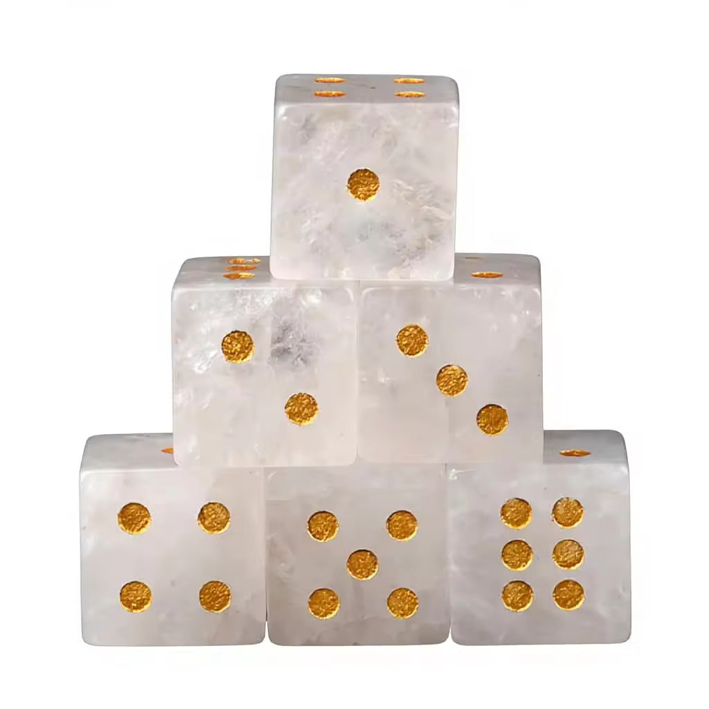 Natural Gemstone Mahjong Dice — Set of 6