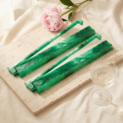 The Agate Rack & Pusher Set — Frosted Acrylic Racks with Built-In Pushers, So You Never Lean Across the Table