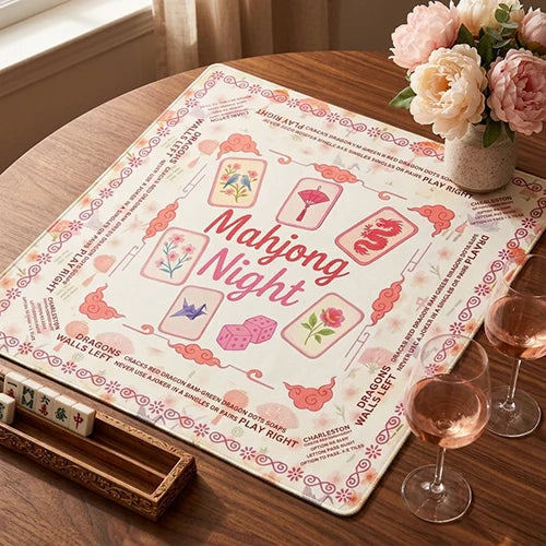 NEW Pink Floral Mahjong Mat, Non-Slip Noise-Reduction Game Mat, Square Table Mat
