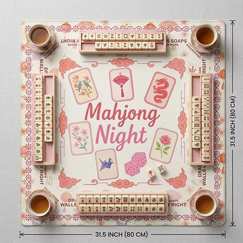 NEW Pink Floral Mahjong Mat, Non-Slip Noise-Reduction Game Mat, Square Table Mat