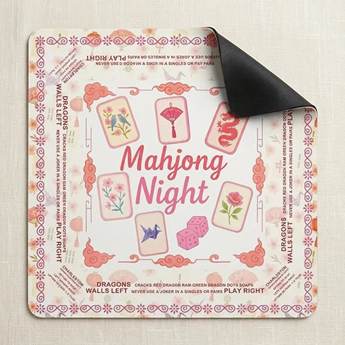 NEW Pink Floral Mahjong Mat, Non-Slip Noise-Reduction Game Mat, Square Table Mat