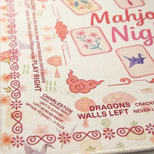 NEW Pink Floral Mahjong Mat, Non-Slip Noise-Reduction Game Mat, Square Table Mat