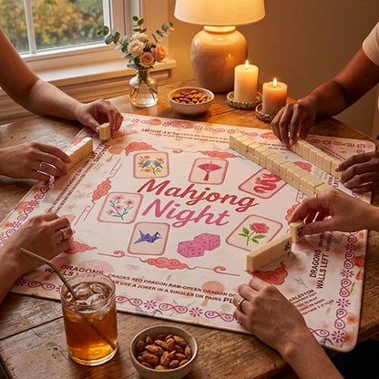 NEW Pink Floral Mahjong Mat, Non-Slip Noise-Reduction Game Mat, Square Table Mat