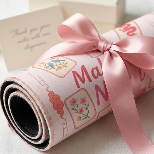 NEW Pink Floral Mahjong Mat, Non-Slip Noise-Reduction Game Mat, Square Table Mat