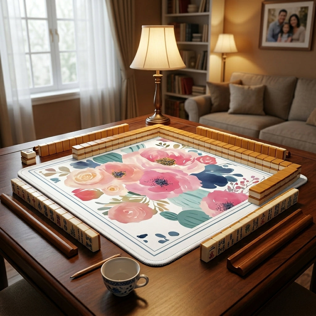 Floral Mahjong Mat For Elegant Gatherings