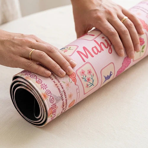 NEW Pink Floral Mahjong Mat, Non-Slip Noise-Reduction Game Mat, Square Table Mat