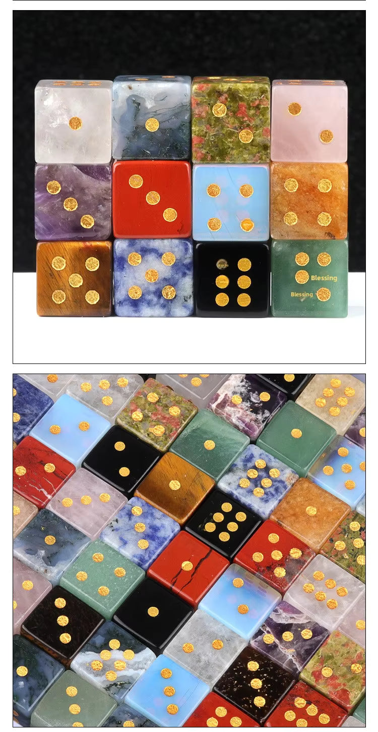 Natural Gemstone Mahjong Dice — Set of 6