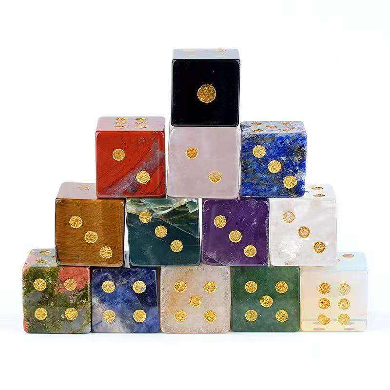 Natural Gemstone Mahjong Dice — Set of 6