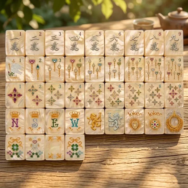 Mother-of-Pearl & Gold Luxury American Mahjong Set — 160 NMJL-Ready Tiles